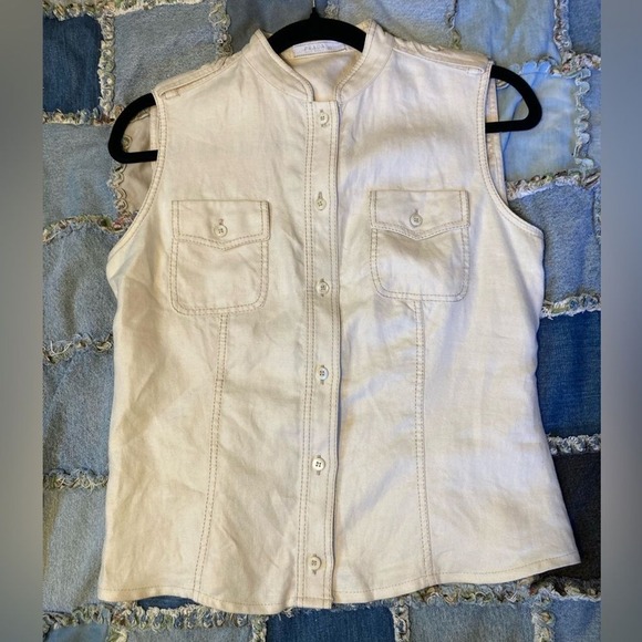 Prada Tops - Prada Vest Womens Sz L Cream 100% Linen Button Up Utility Safari Made In Italy